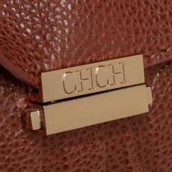 Pre Owned Carolina Herrera Brown Embossed Leather Minuetto Flap Top Handle Bag