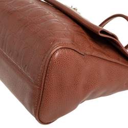 Pre Owned Carolina Herrera Brown Embossed Leather Minuetto Flap Top Handle Bag