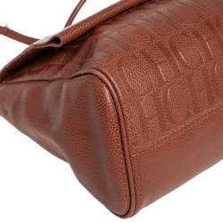 Pre Owned Carolina Herrera Brown Embossed Leather Minuetto Flap Top Handle Bag
