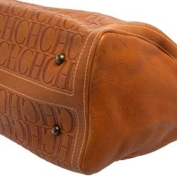 Pre Owned Carolina Herrera Brown Monogram Leather Large Andy Boston Bag