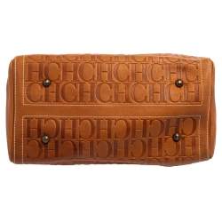 Pre Owned Carolina Herrera Brown Monogram Leather Large Andy Boston Bag