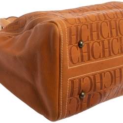 Pre Owned Carolina Herrera Brown Monogram Leather Large Andy Boston Bag