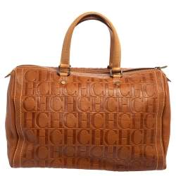 Pre Owned Carolina Herrera Brown Monogram Leather Large Andy Boston Bag