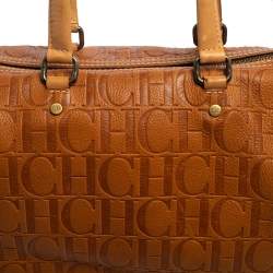 Pre Owned Carolina Herrera Brown Monogram Leather Large Andy Boston Bag