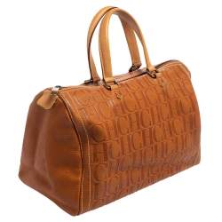 Pre Owned Carolina Herrera Brown Monogram Leather Large Andy Boston Bag