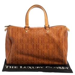 Pre Owned Carolina Herrera Brown Monogram Leather Large Andy Boston Bag