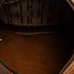 Pre Owned Carolina Herrera Brown Monogram Leather Large Andy Boston Bag