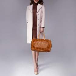 Pre Owned Carolina Herrera Brown Monogram Leather Large Andy Boston Bag