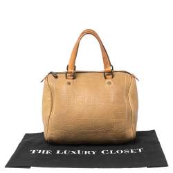 Pre Owned Carolina Herrera Beige Monogram Leather Medium Andy Boston Bag