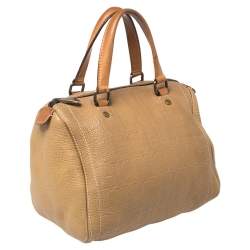 Pre Owned Carolina Herrera Beige Monogram Leather Medium Andy Boston Bag