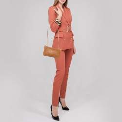 Pre Owned Carolina Herrera Tan Embossed Leather Shoulder Bag