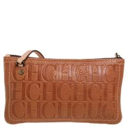 Pre Owned Carolina Herrera Tan Embossed Leather Shoulder Bag