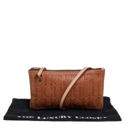 Pre Owned Carolina Herrera Tan Embossed Leather Shoulder Bag