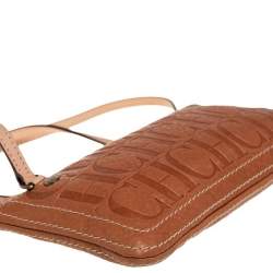 Pre Owned Carolina Herrera Tan Embossed Leather Shoulder Bag