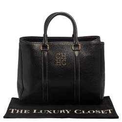 Pre Owned Carolina Herrera Black Grained Leather Matteo Tote