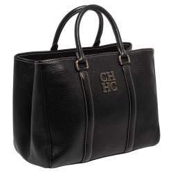 Pre Owned Carolina Herrera Black Grained Leather Matteo Tote