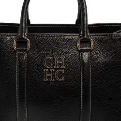 Pre Owned Carolina Herrera Black Grained Leather Matteo Tote