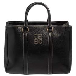 Pre Owned Carolina Herrera Black Grained Leather Matteo Tote