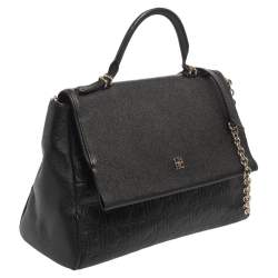 Pre Owned Carolina Herrera Black Leather Minuetto Flap Top Handle Bag