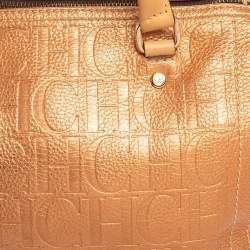 Pre Owned Carolina Herrera Metallic Rose Gold Embossed Leather Andy Boston Bag