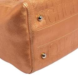 Pre Owned Carolina Herrera Metallic Rose Gold Embossed Leather Andy Boston Bag