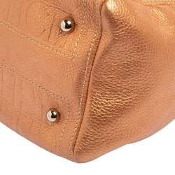 Pre Owned Carolina Herrera Metallic Rose Gold Embossed Leather Andy Boston Bag