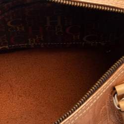 Pre Owned Carolina Herrera Metallic Rose Gold Embossed Leather Andy Boston Bag