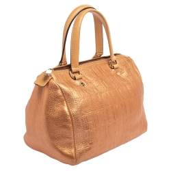 Pre Owned Carolina Herrera Metallic Rose Gold Embossed Leather Andy Boston Bag