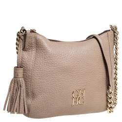 Pre Owned Carolina Herrera Beige Leather Chain Tassel Shoulder Bag
