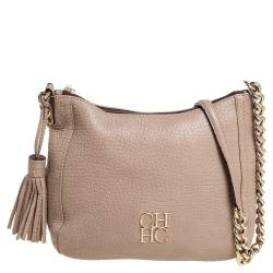 Pre Owned Carolina Herrera Beige Leather Chain Tassel Shoulder Bag