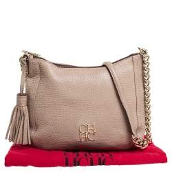 Pre Owned Carolina Herrera Beige Leather Chain Tassel Shoulder Bag