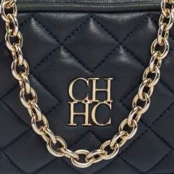 Pre Owned Carolina Herrera Blue Quilted Leather Chain Crossbody Bag