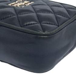 Pre Owned Carolina Herrera Blue Quilted Leather Chain Crossbody Bag