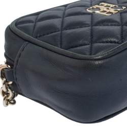 Pre Owned Carolina Herrera Blue Quilted Leather Chain Crossbody Bag