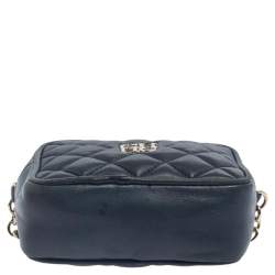 Pre Owned Carolina Herrera Blue Quilted Leather Chain Crossbody Bag