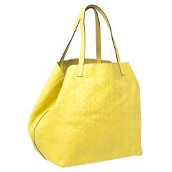 Pre Owned Carolina Herrera Neon Yellow Embossed Leather Matryoshka Tote