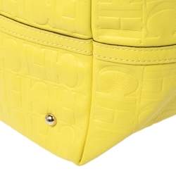 Pre Owned Carolina Herrera Neon Yellow Embossed Leather Matryoshka Tote