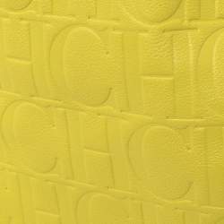 Pre Owned Carolina Herrera Neon Yellow Embossed Leather Matryoshka Tote