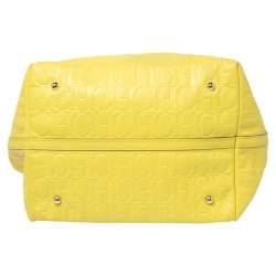 Pre Owned Carolina Herrera Neon Yellow Embossed Leather Matryoshka Tote