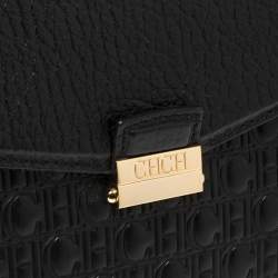 Pre Owned Carolina Herrera Black Monogram Leather Flap Top Handle Bag