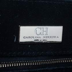 Pre Owned Carolina Herrera Black Monogram Leather Flap Top Handle Bag
