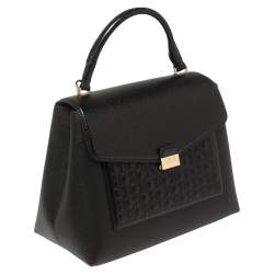 Pre Owned Carolina Herrera Black Monogram Leather Flap Top Handle Bag