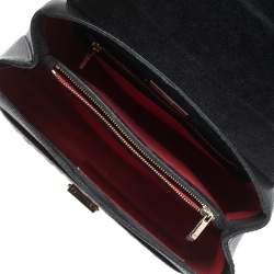 Pre Owned Carolina Herrera Black Monogram Leather Flap Top Handle Bag