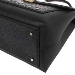 Pre Owned Carolina Herrera Black Monogram Leather Flap Top Handle Bag