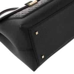 Pre Owned Carolina Herrera Black Monogram Leather Flap Top Handle Bag