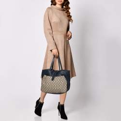 Carolina Herrera Blue/Off White Monogram Canvas and Leather Hobo