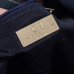 Carolina Herrera Blue/Off White Monogram Canvas and Leather Hobo