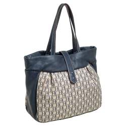 Carolina Herrera Blue/Off White Monogram Canvas and Leather Hobo