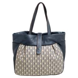 Carolina Herrera Blue/Off White Monogram Canvas and Leather Hobo