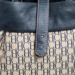 Carolina Herrera Blue/Off White Monogram Canvas and Leather Hobo
